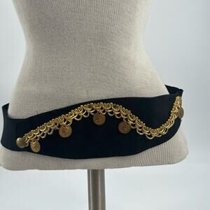 Vintage Roman coin black suede 80s cumberbund waist corset belt
